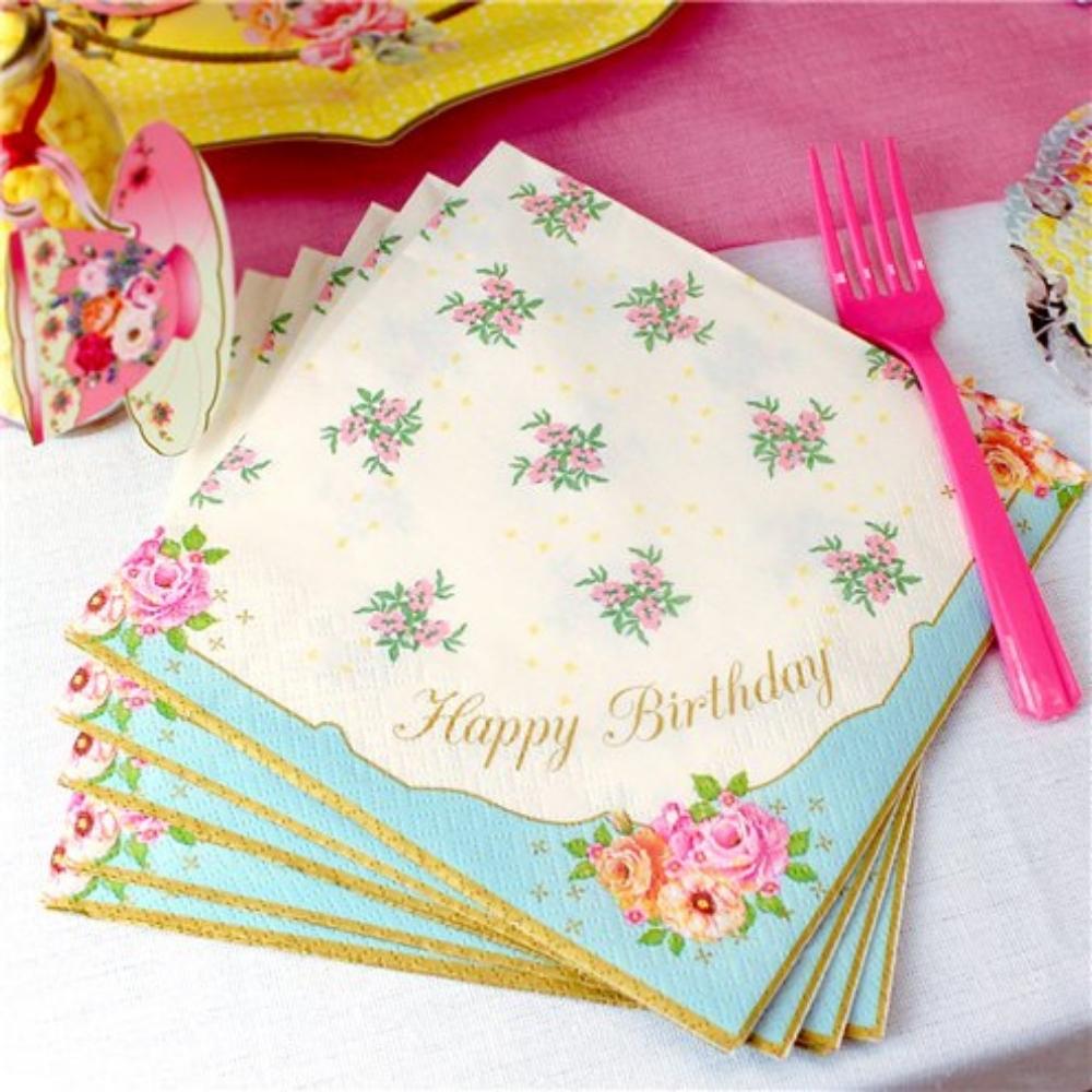 Blue & Pink Floral Paper Napkins - 20 pack