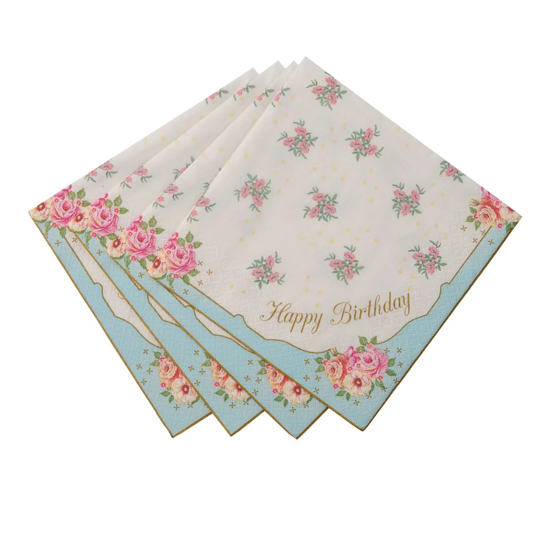 Blue &amp; Pink Floral Paper Napkins - 20 pack
