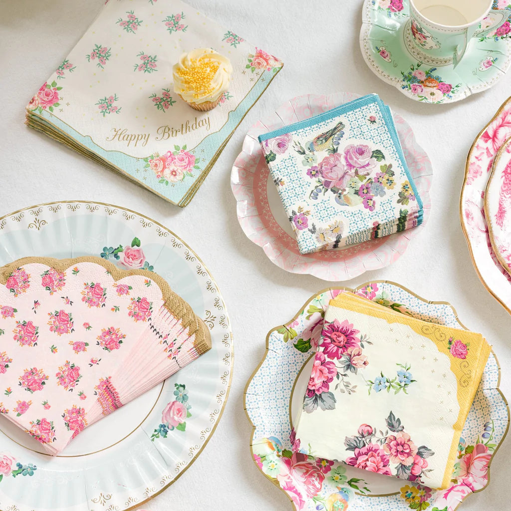 Blue &amp; Pink Floral Paper Napkins - 20 pack