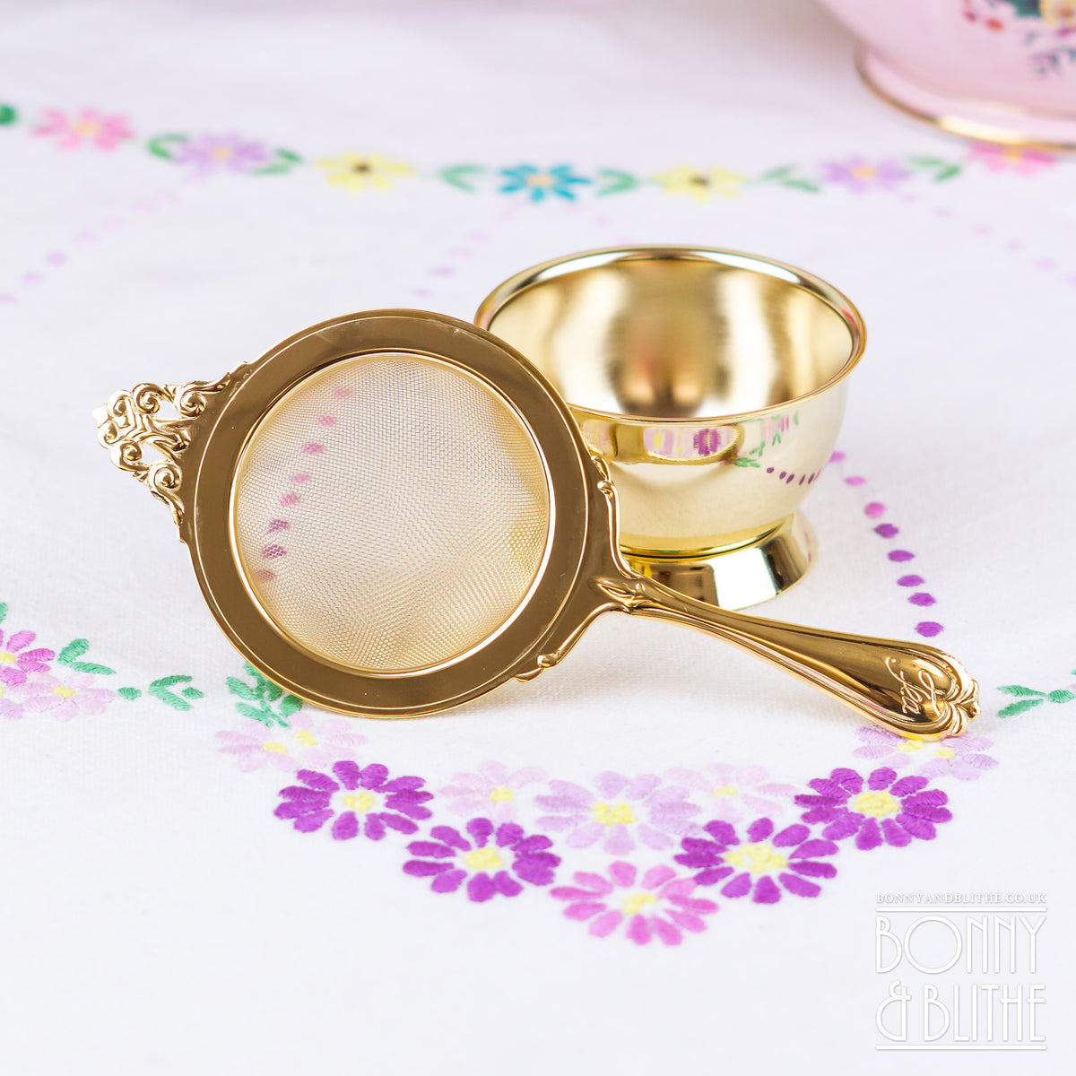 Gold Plated Long Handle Tea Strainer