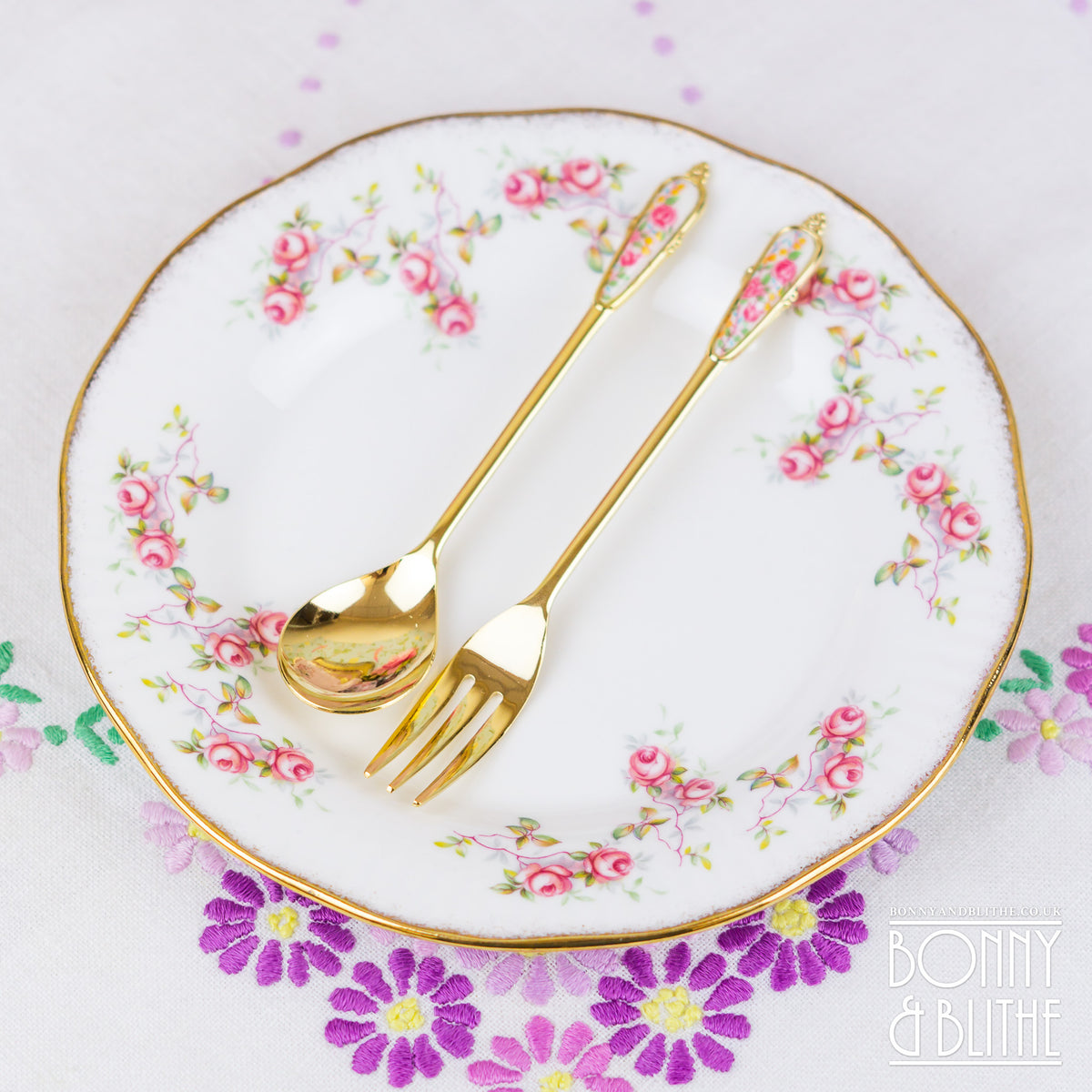 Gold Plated Floral Teaspoon and Cake Fork