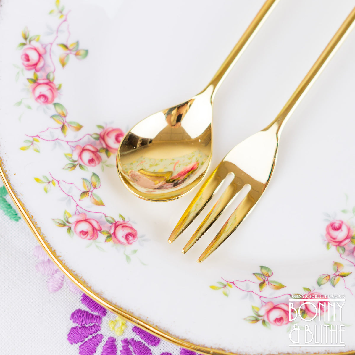 Gold Plated Floral Teaspoon and Cake Fork