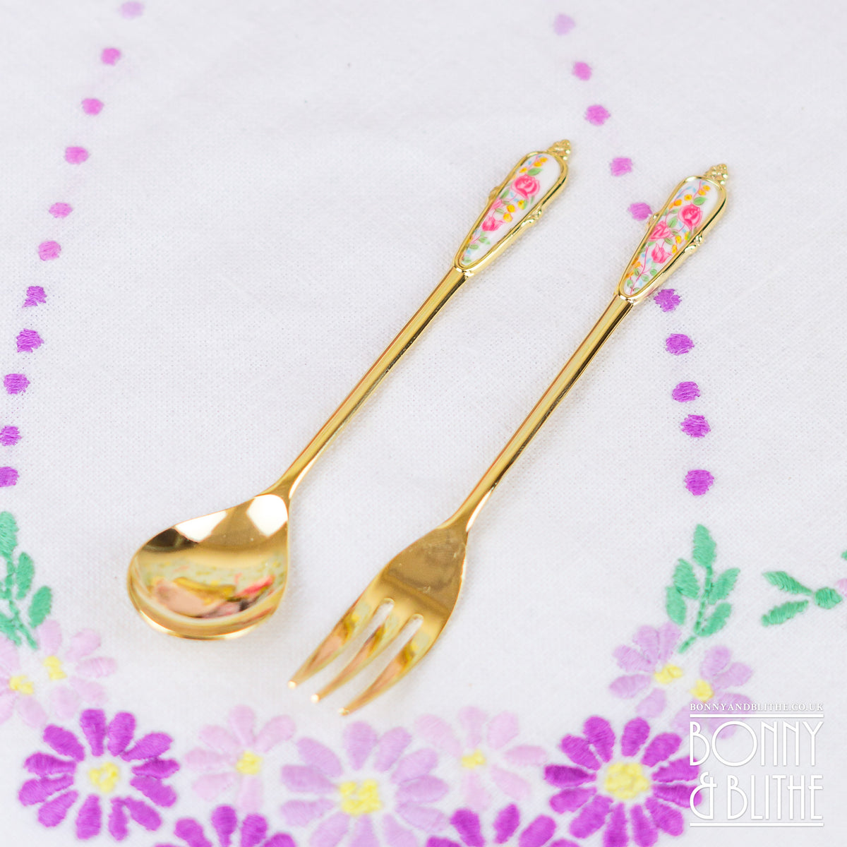 Gold Plated Floral Teaspoon and Cake Fork