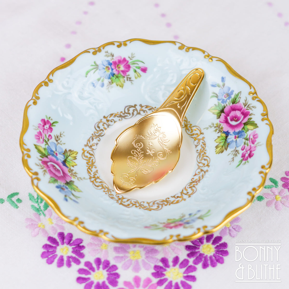 Engraved Gold Plated Tea Caddy Spoon