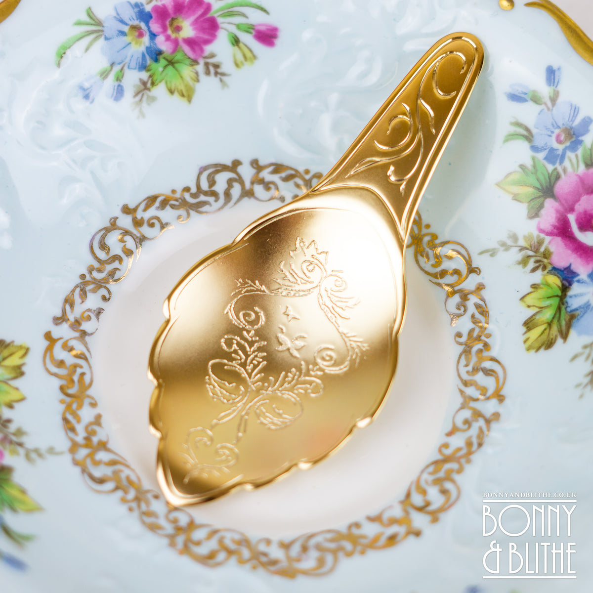 Engraved Gold Plated Tea Caddy Spoon