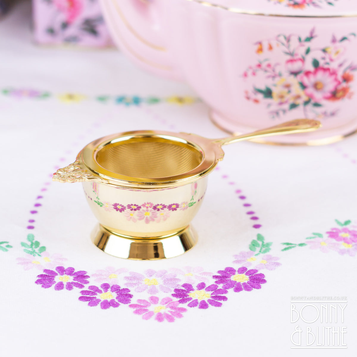 Gold Plated Long Handle Tea Strainer