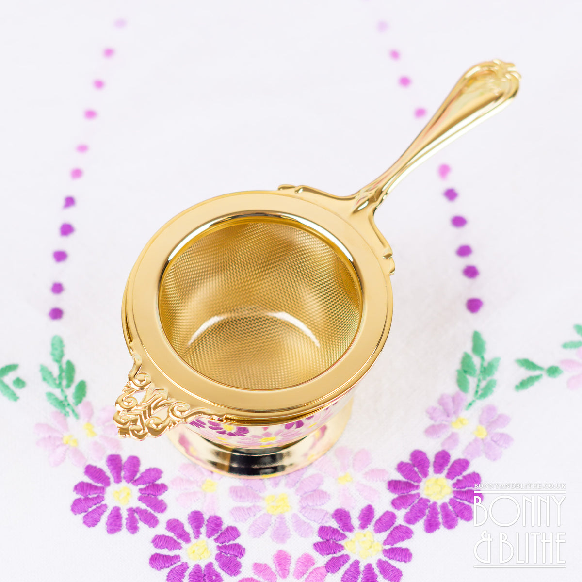 Gold Plated Long Handle Tea Strainer