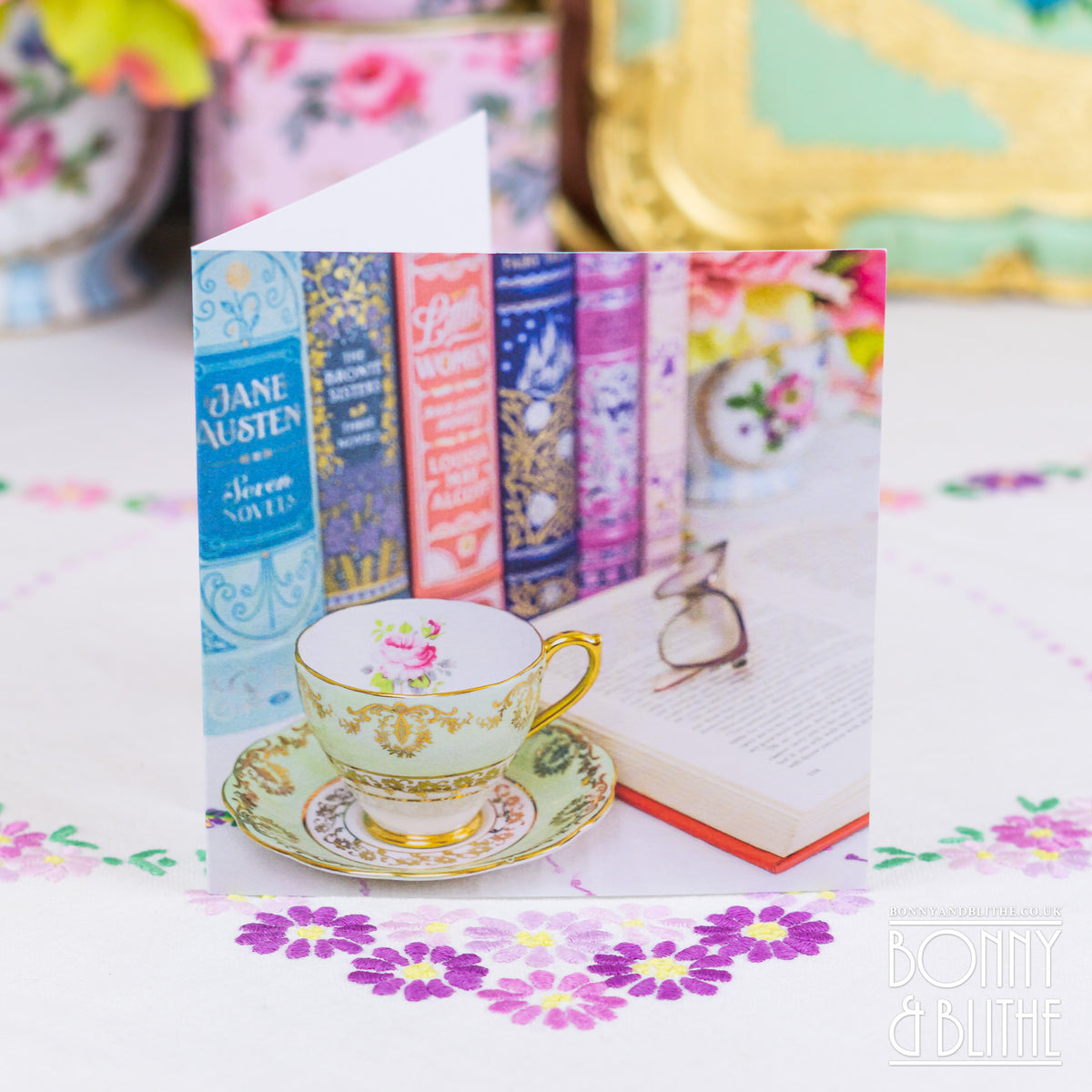 Notecards Teacup and Books