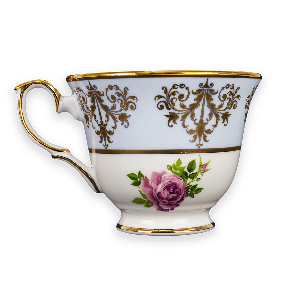 Princess Vintage Style Bone China Teacup Set Blue | Pink Cabbage Rose
