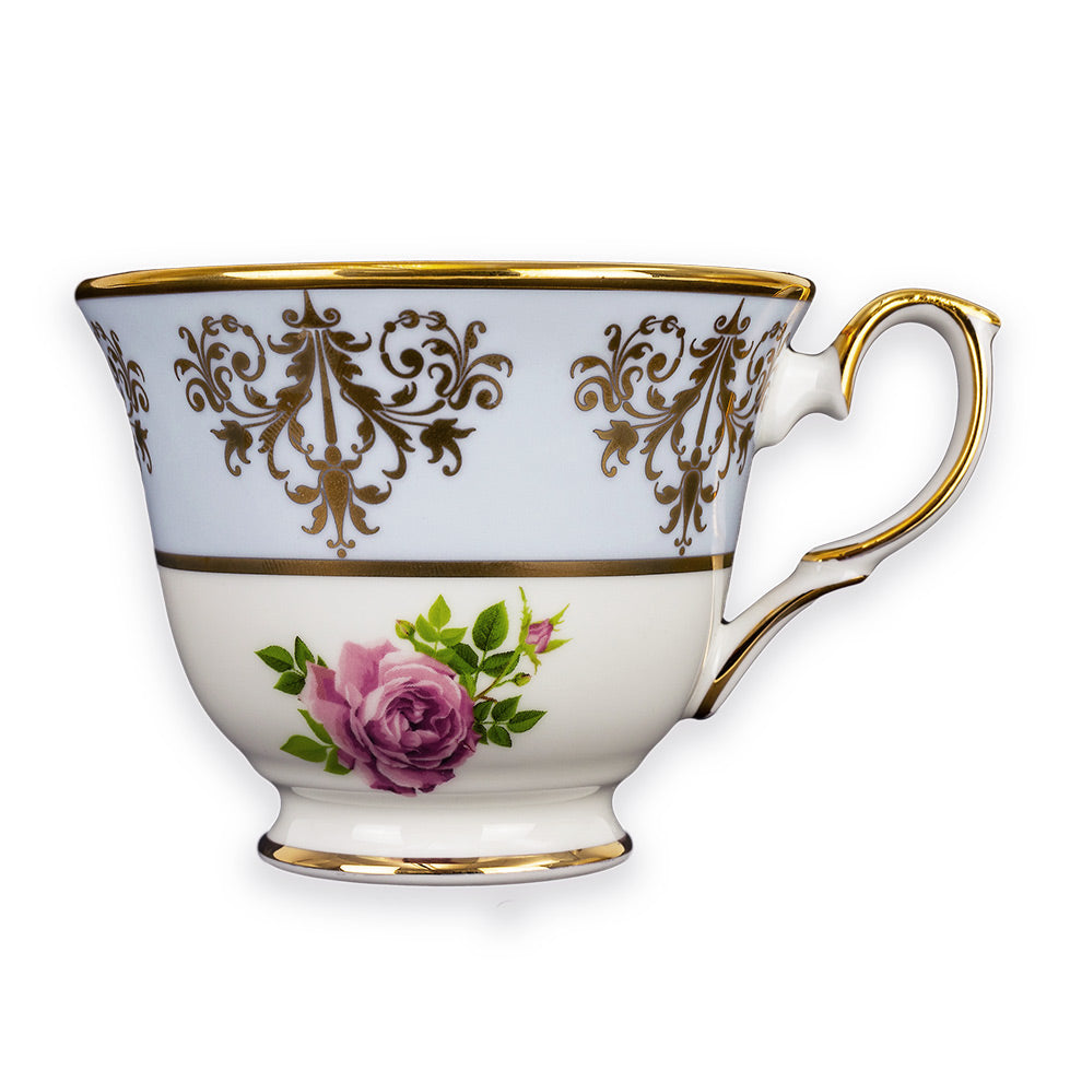 Princess Vintage Style Bone China Teacup Set Blue | Pink Cabbage Rose