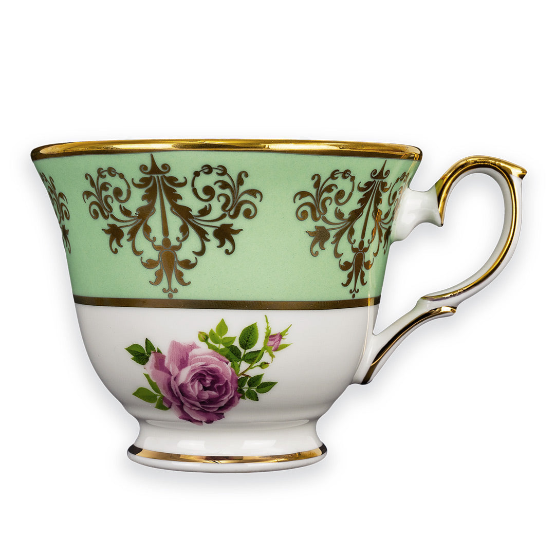 Princess Vintage Style Bone China Teacup Set Green | Pink Cabbage Rose
