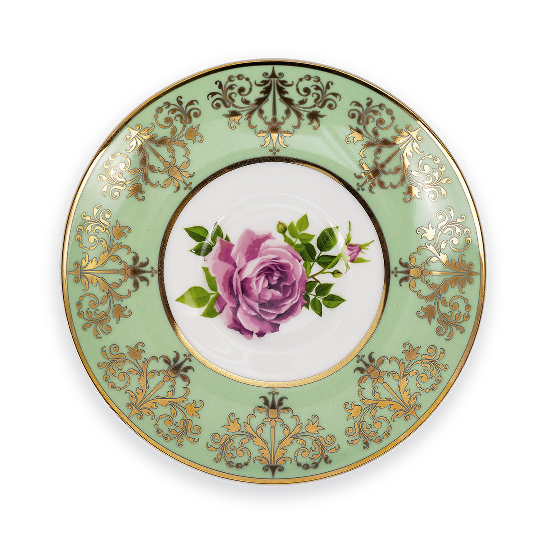 Princess Vintage Style Bone China Teacup Set Green | Pink Cabbage Rose