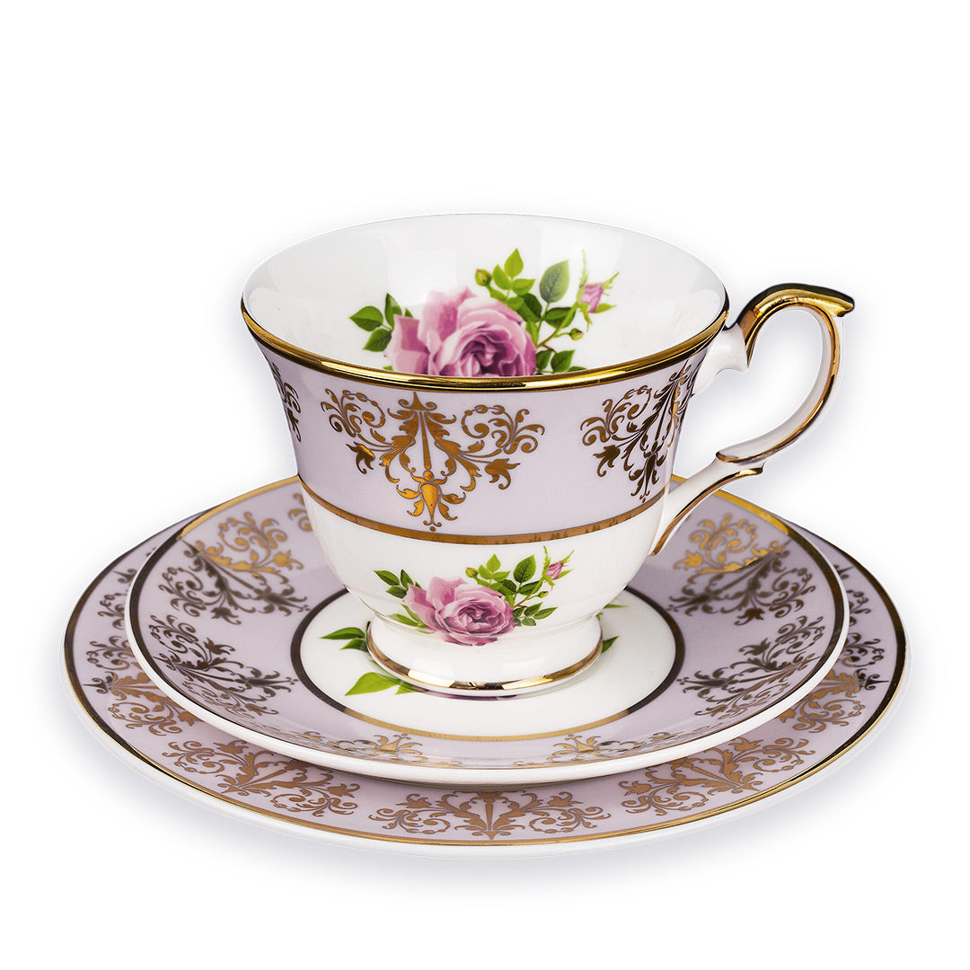 Princess Vintage Style Bone China Teacup Set Lilac | Pink Cabbage Rose