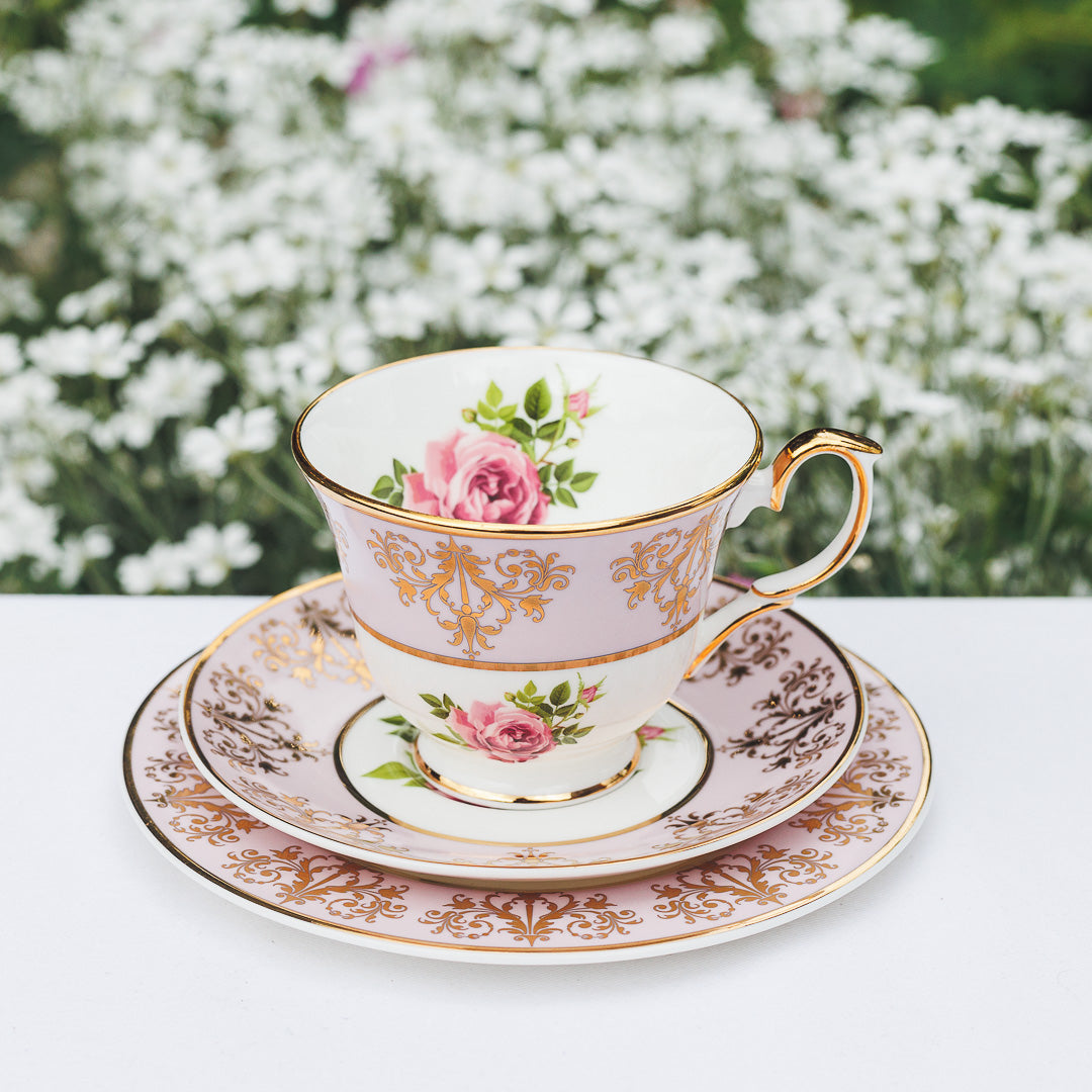 Princess Vintage Style Bone China Teacup Set Lilac | Pink Cabbage Rose