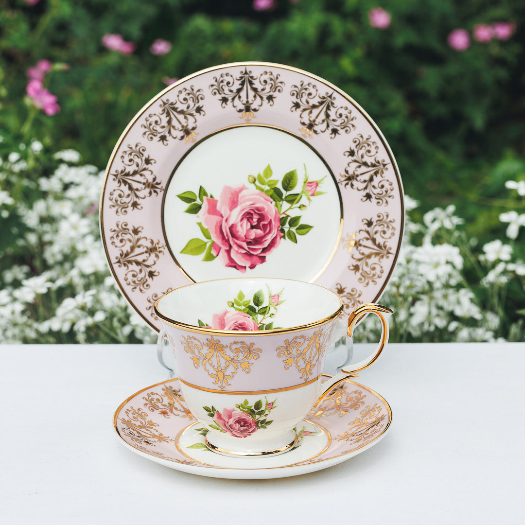 Princess Vintage Style Bone China Teacup Set Lilac | Pink Cabbage Rose