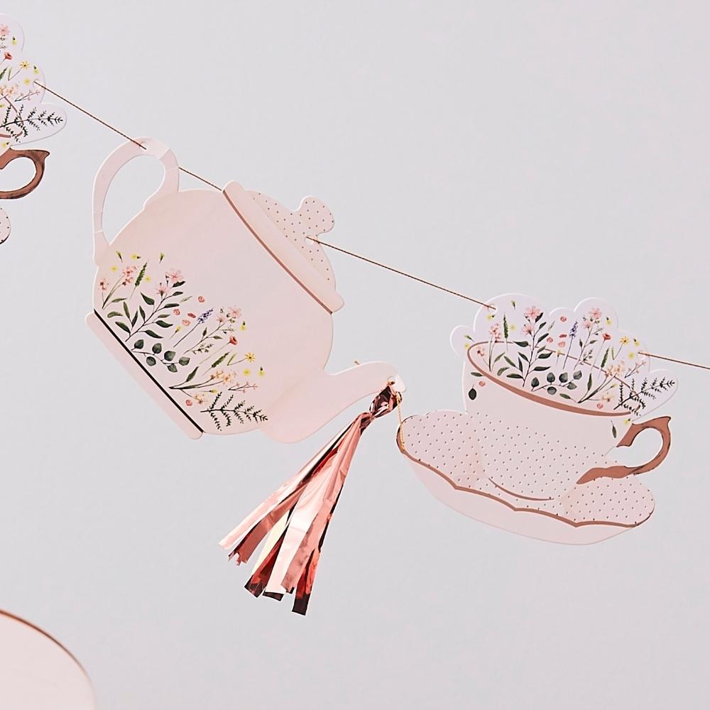 Rose Gold Teacup &amp; Teapot Tea Party Bunting
