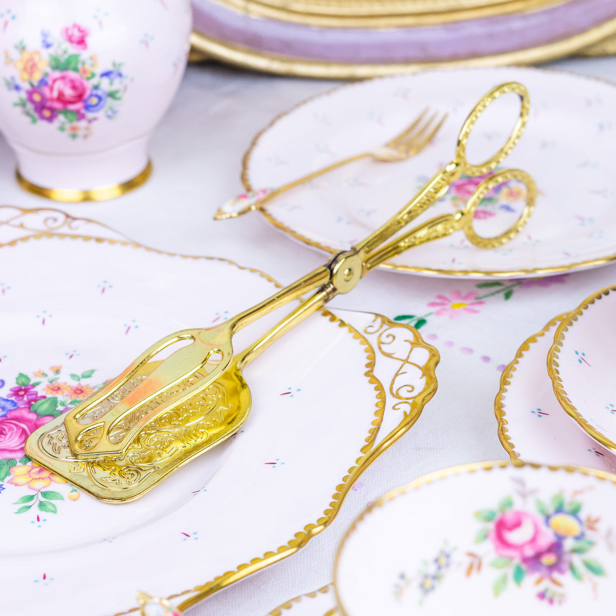 Ornate Gold Tone Serving Tongs - Square