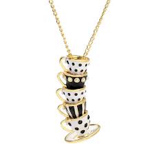 Black &amp; White Enamel Gold Stacked Teacup Necklace