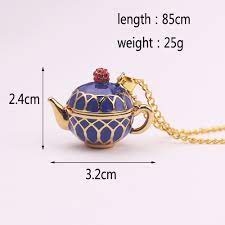 Blue Enamel Gold Teapot Pendant Necklace