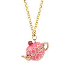 Pink Enamel Gold Teapot Pendant Necklace