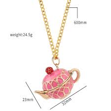 Pink Enamel Gold Teapot Pendant Necklace