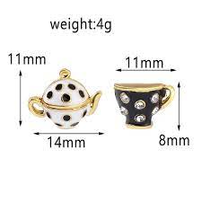 Black &amp; White Enamel Gold Teapot &amp; Teacup Earrings