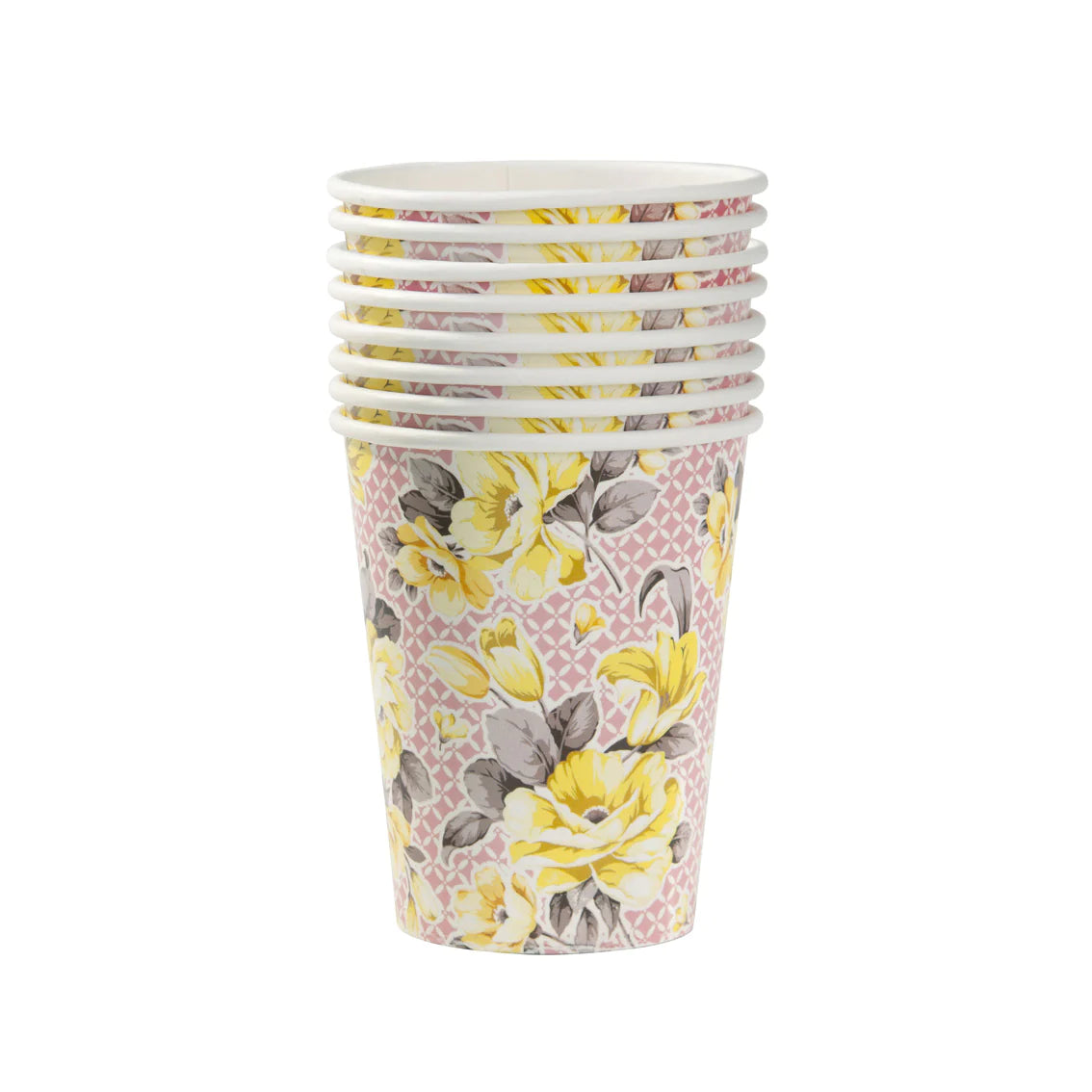 Yellow &amp; Pink Floral Recyclable Cups - 8 pack