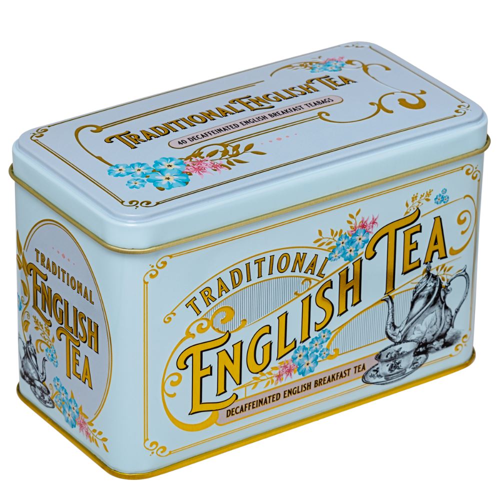 Vintage Victorian Powder Blue Tea Caddy with 40 Decaffeinated English Breakfast Teabags
