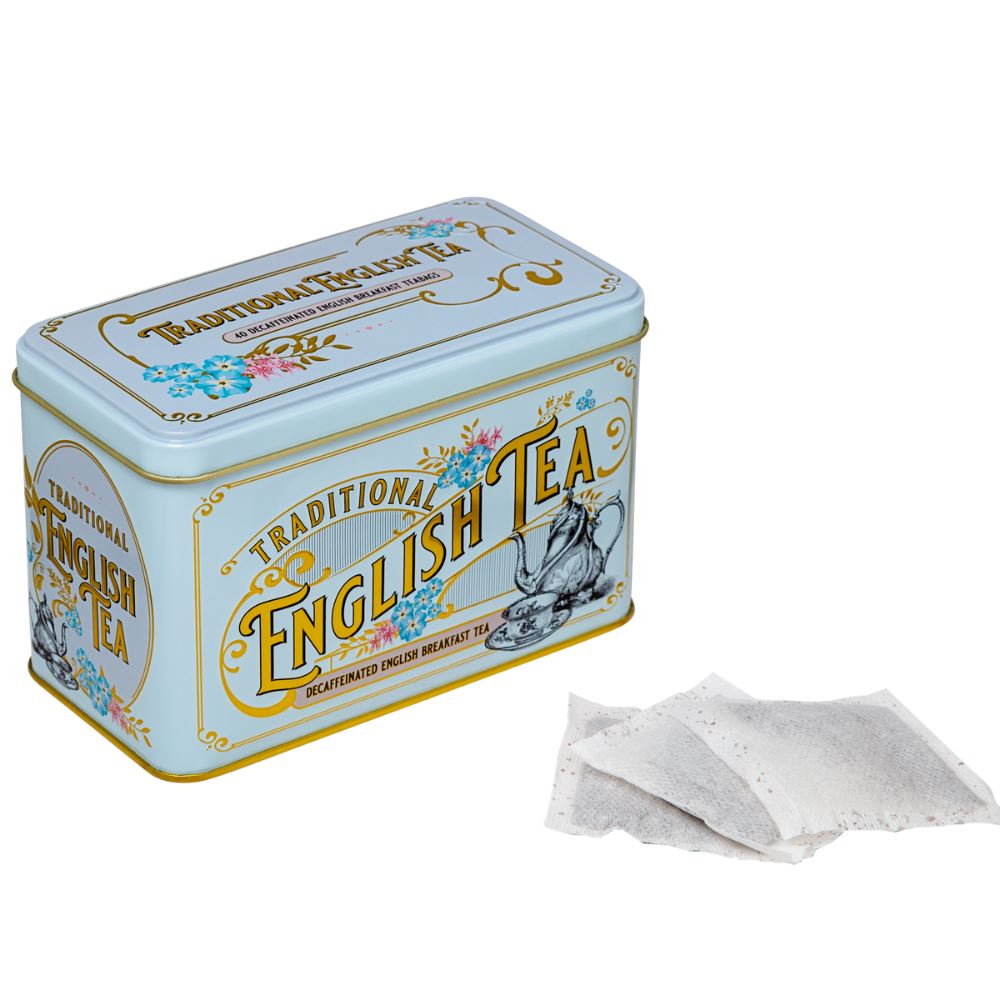 Vintage Victorian Powder Blue Tea Caddy with 40 Decaffeinated English Breakfast Teabags