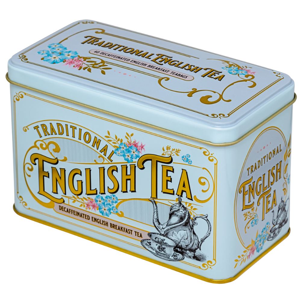 Vintage Victorian Powder Blue Tea Caddy with 40 Decaffeinated English Breakfast Teabags