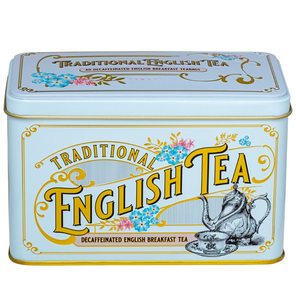 Vintage Victorian Powder Blue Tea Caddy with 40 Decaffeinated English Breakfast Teabags
