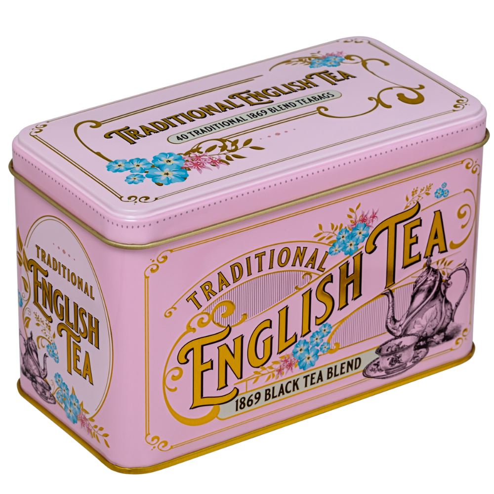 Vintage Victorian Rose Pink Tea Tin with 40 1869 Blend Teabags