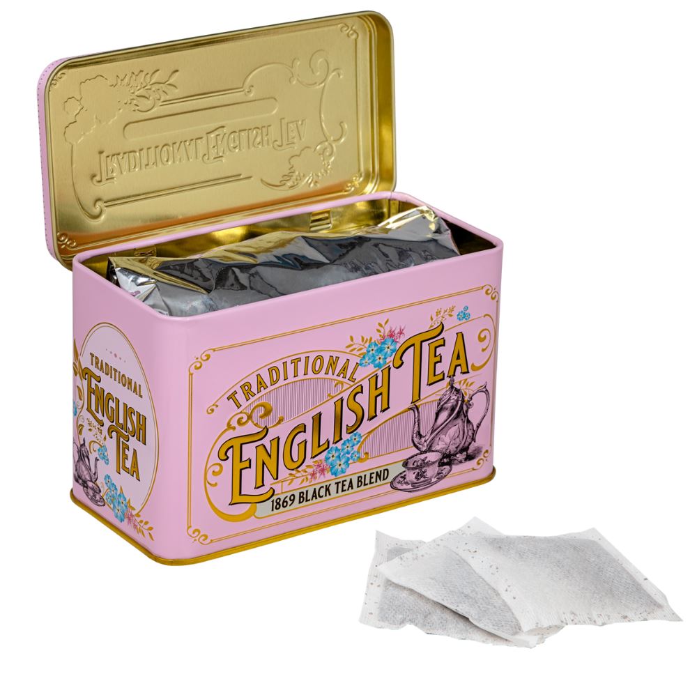Vintage Victorian Rose Pink Tea Tin with 40 1869 Blend Teabags