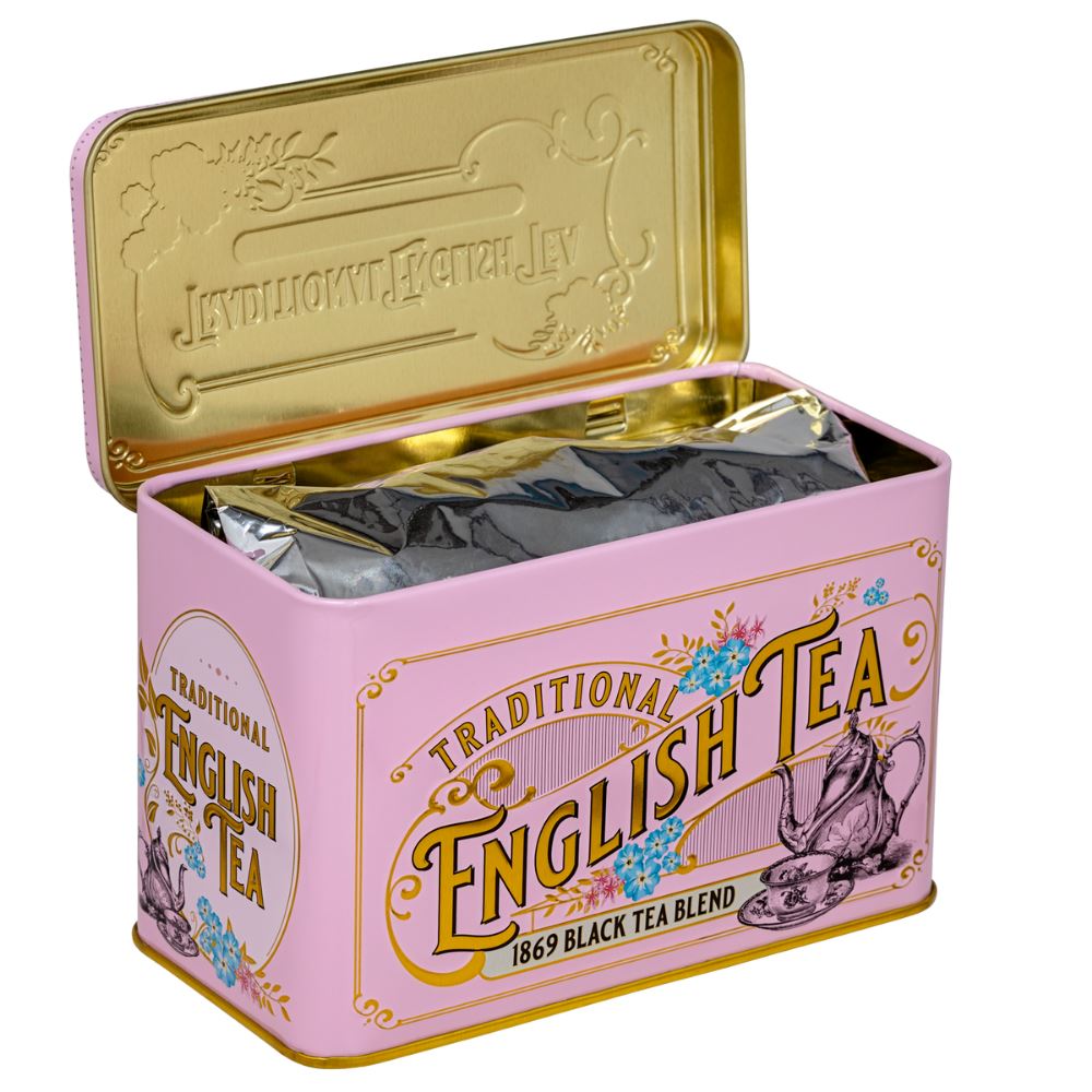 Vintage Victorian Rose Pink Tea Tin with 40 1869 Blend Teabags