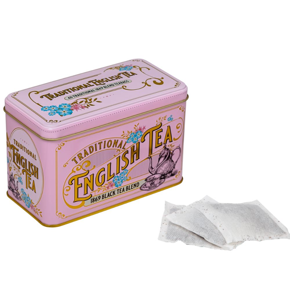 Vintage Victorian Rose Pink Tea Tin with 40 1869 Blend Teabags