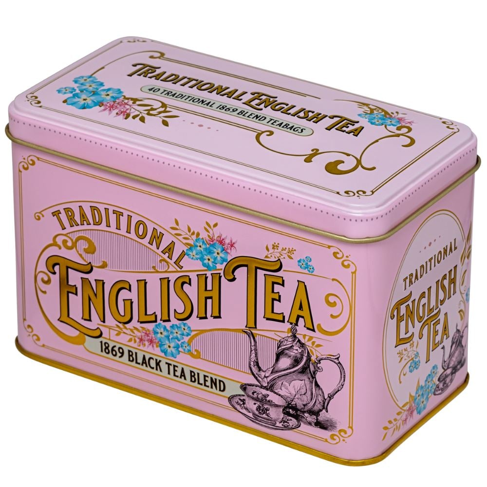 Vintage Victorian Rose Pink Tea Tin with 40 1869 Blend Teabags