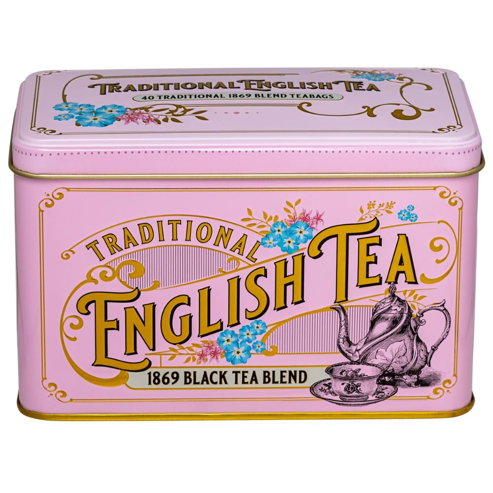 Vintage Victorian Rose Pink Tea Tin with 40 1869 Blend Teabags