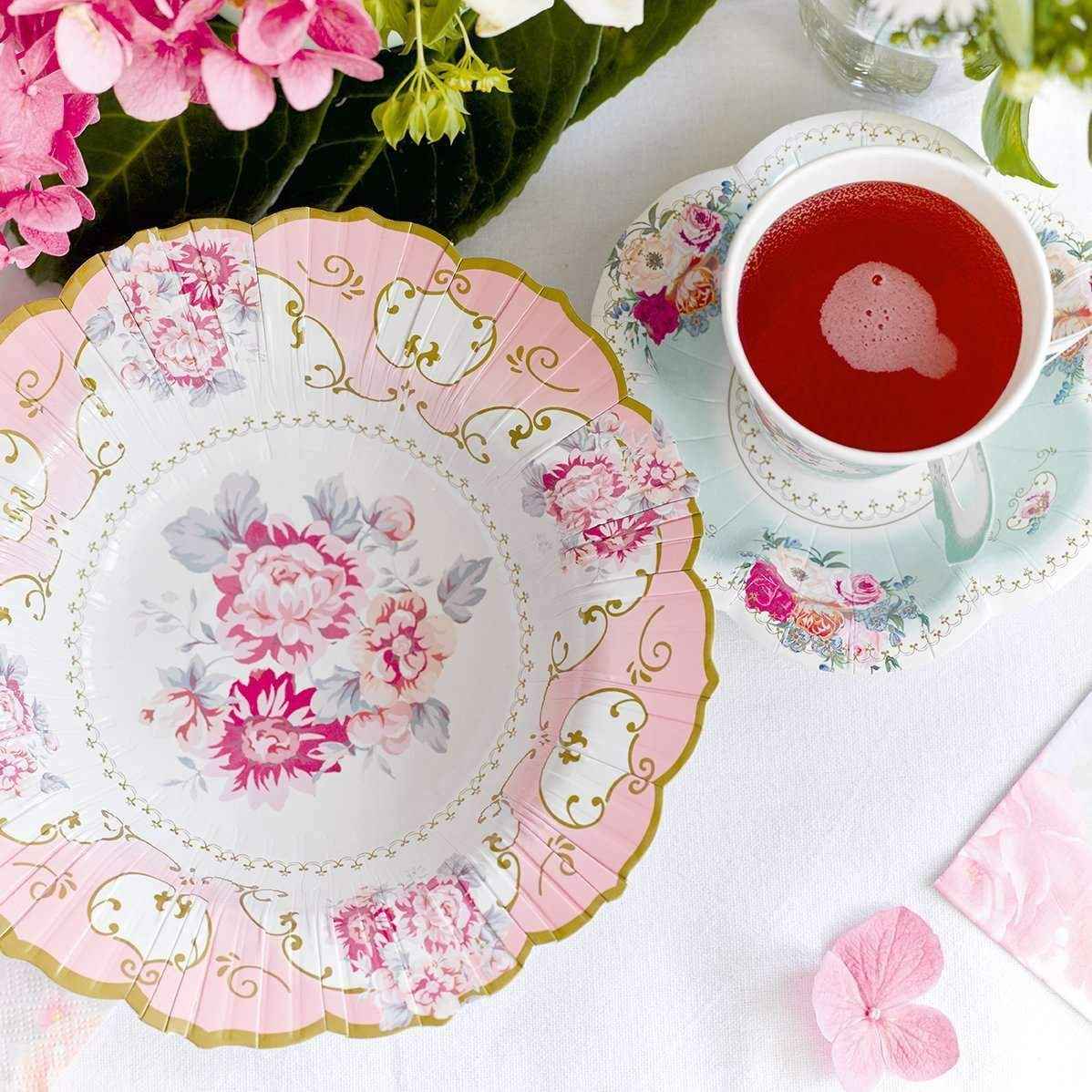 Pink Blue Floral Paper Serving Bowls 12 pack