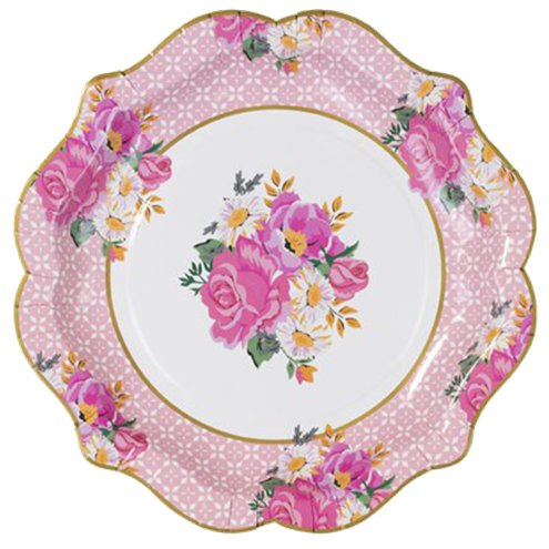 Light Pink &amp; Blue Floral 21cm Paper Plates - 12 pack