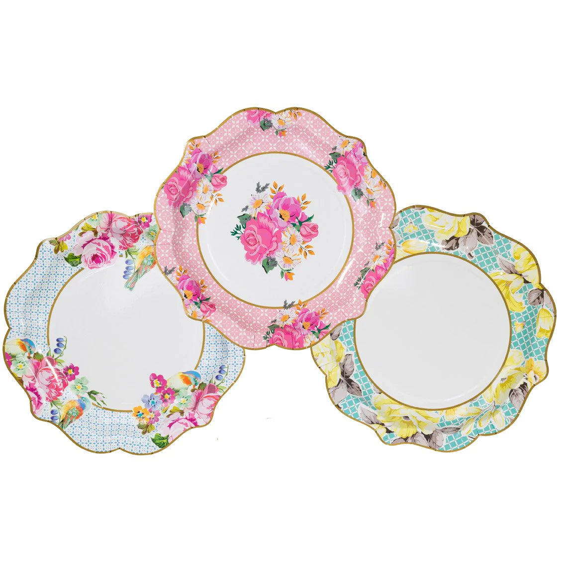 Light Pink &amp; Blue Floral 21cm Paper Plates - 12 pack