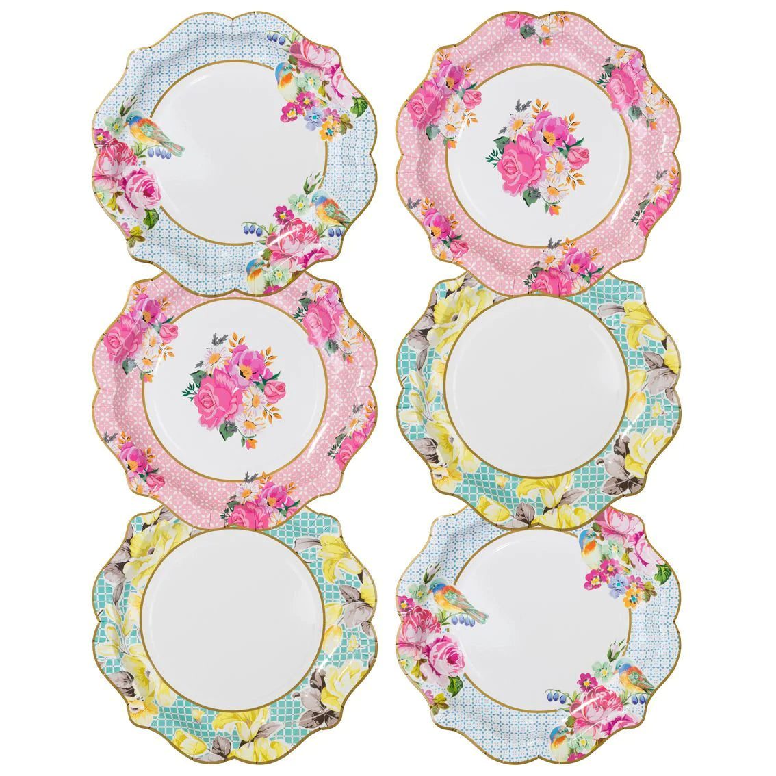 Light Pink &amp; Blue Floral 21cm Paper Plates - 12 pack
