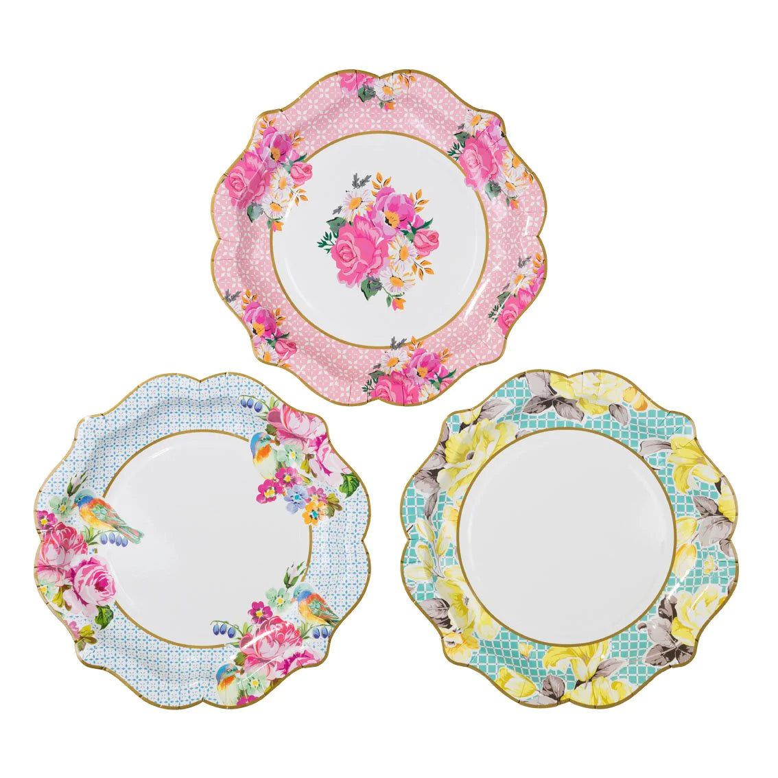 Light Pink &amp; Blue Floral 21cm Paper Plates - 12 pack