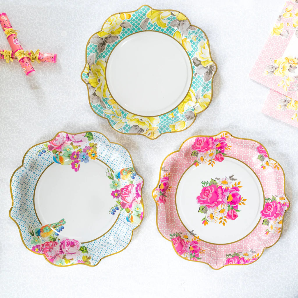 Light Pink &amp; Blue Floral 21cm Paper Plates - 12 pack