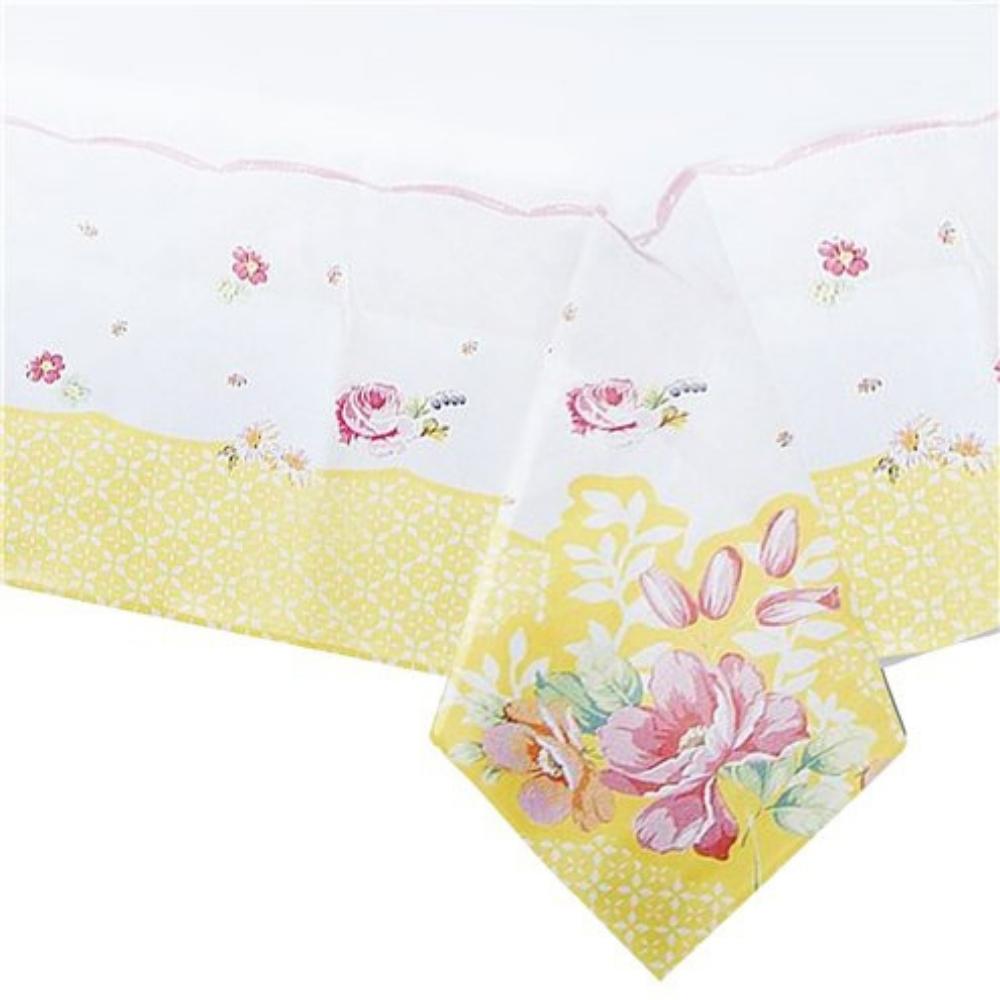 Yellow &amp; White Floral Paper Table Cover