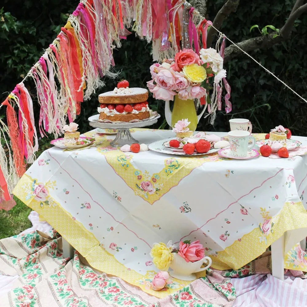 Yellow & White Floral Paper Table Cover