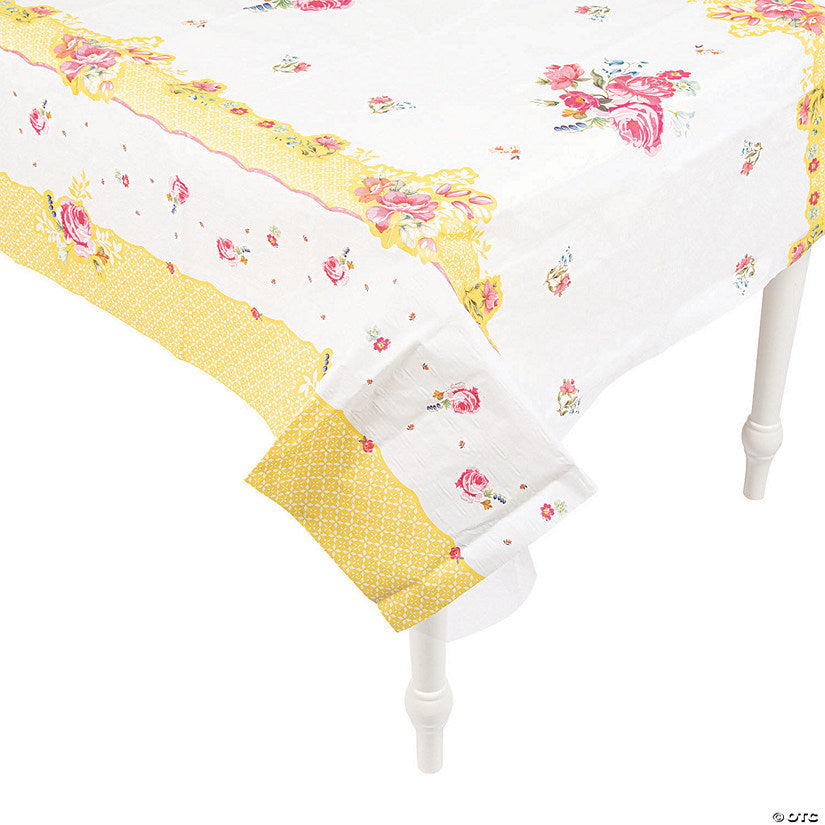 Yellow &amp; White Floral Paper Table Cover