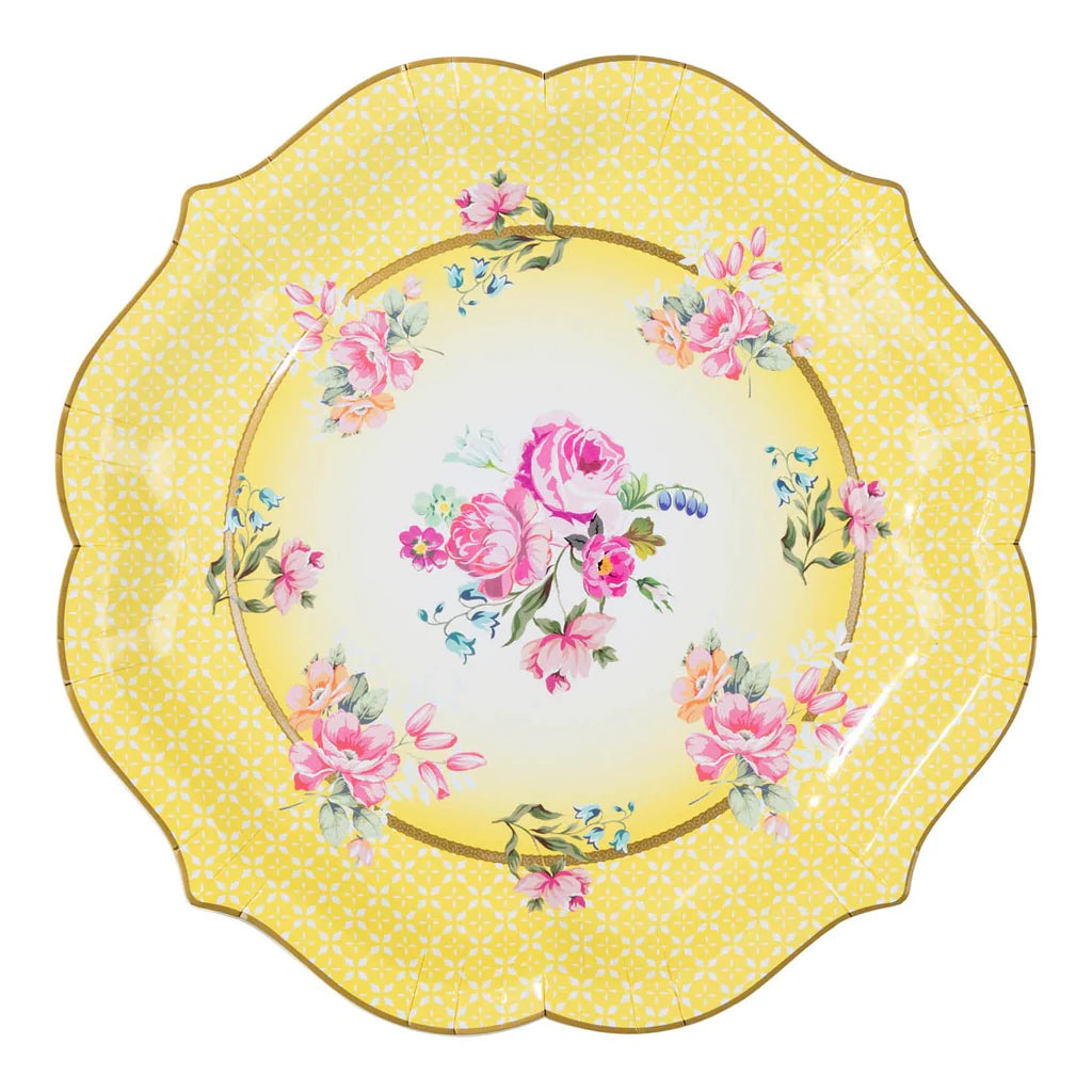 Yellow &amp; Blue Floral Serving Paper Plates - 4 pack