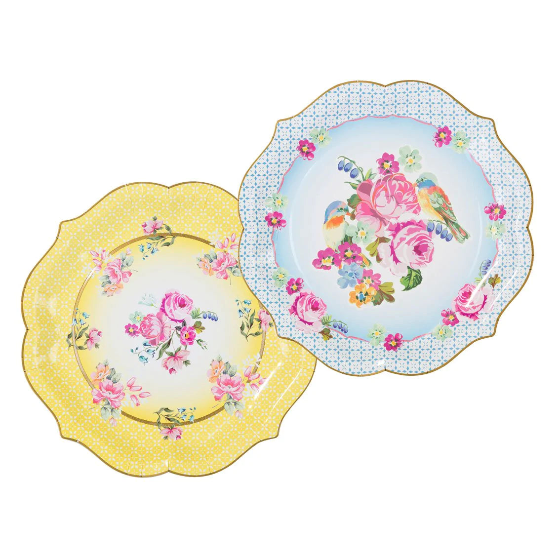 Yellow &amp; Blue Floral Serving Paper Plates - 4 pack