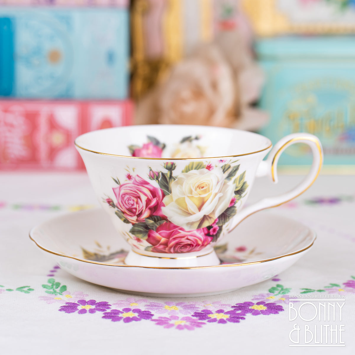 Cabbage Roses Vintage Style Teacup and Saucer